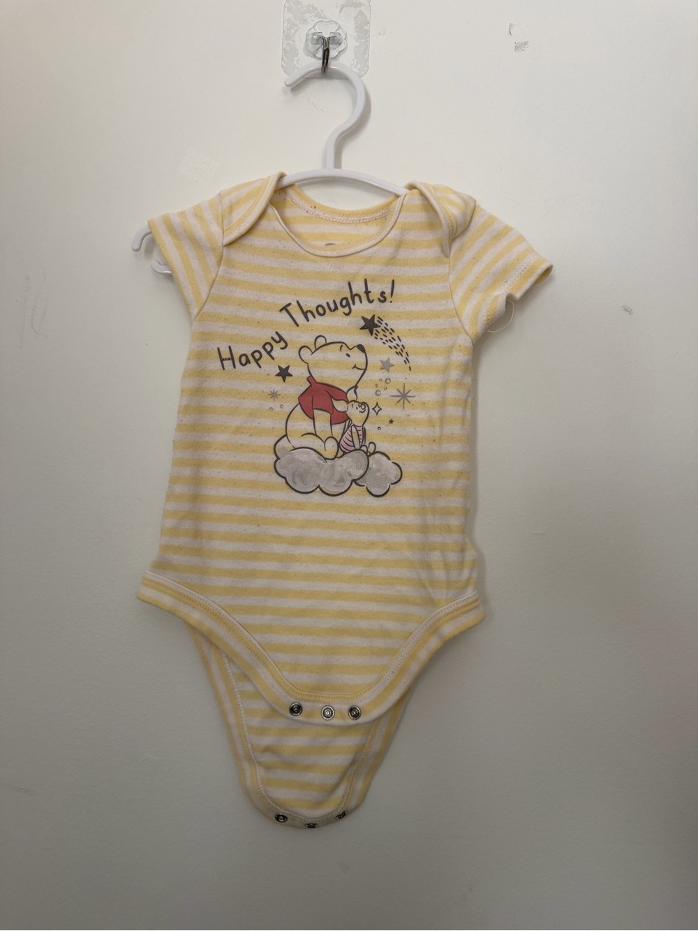 Disney Baby Happy Thoughts Winnie The Pooh Yellow White Striped Bodysuit